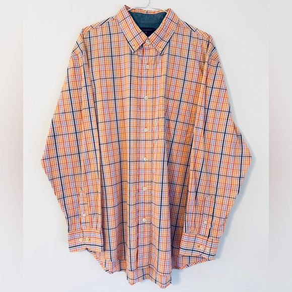 Saddlebred Other - Saddlebred Orange and Blue Plaid Men's Long Sleeve Button Down Shirt Large